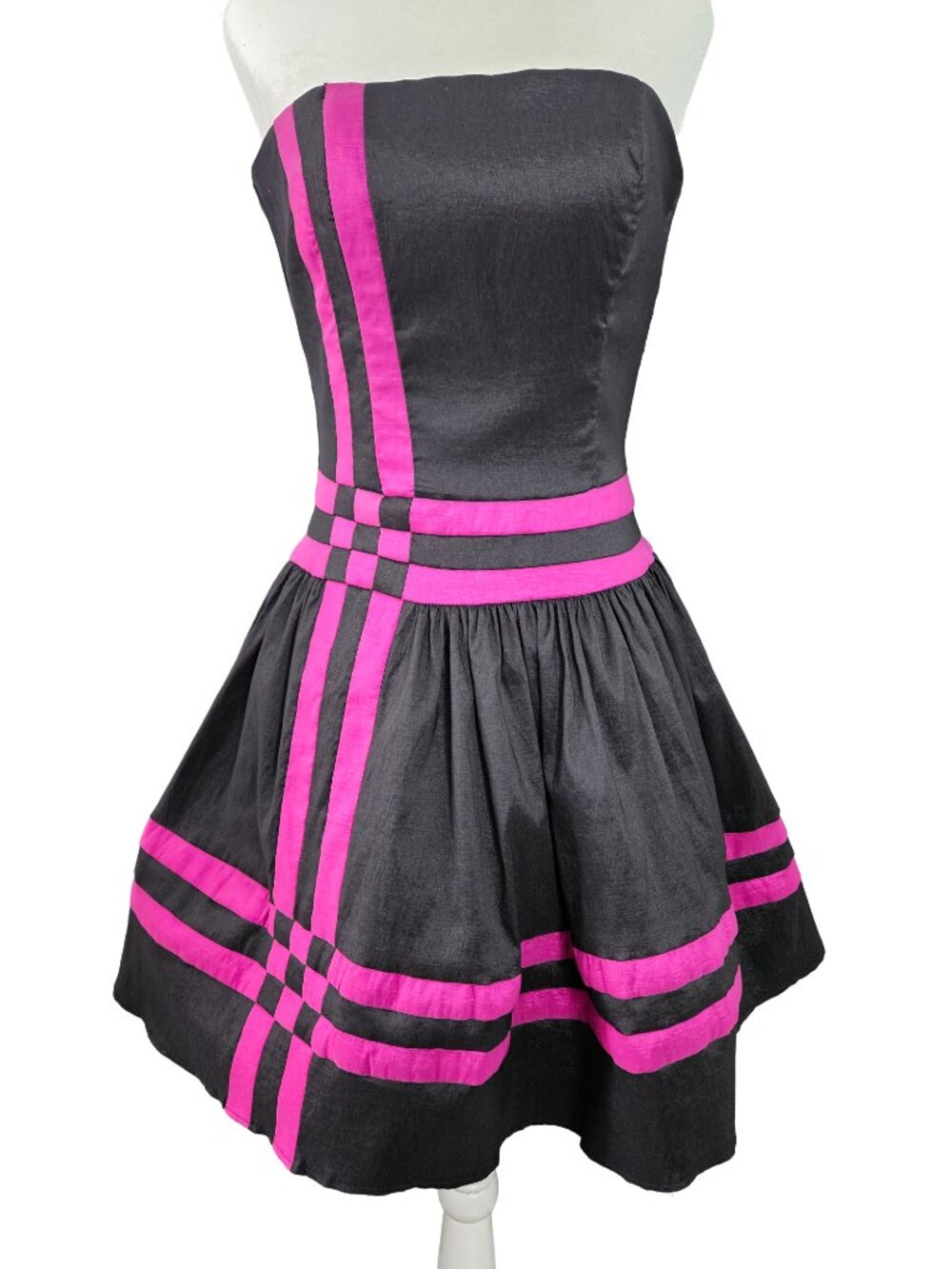 VTG Y2K Jessica McClintock Fuchsia Stripe Fit and Flare Skater Formal Dress 2